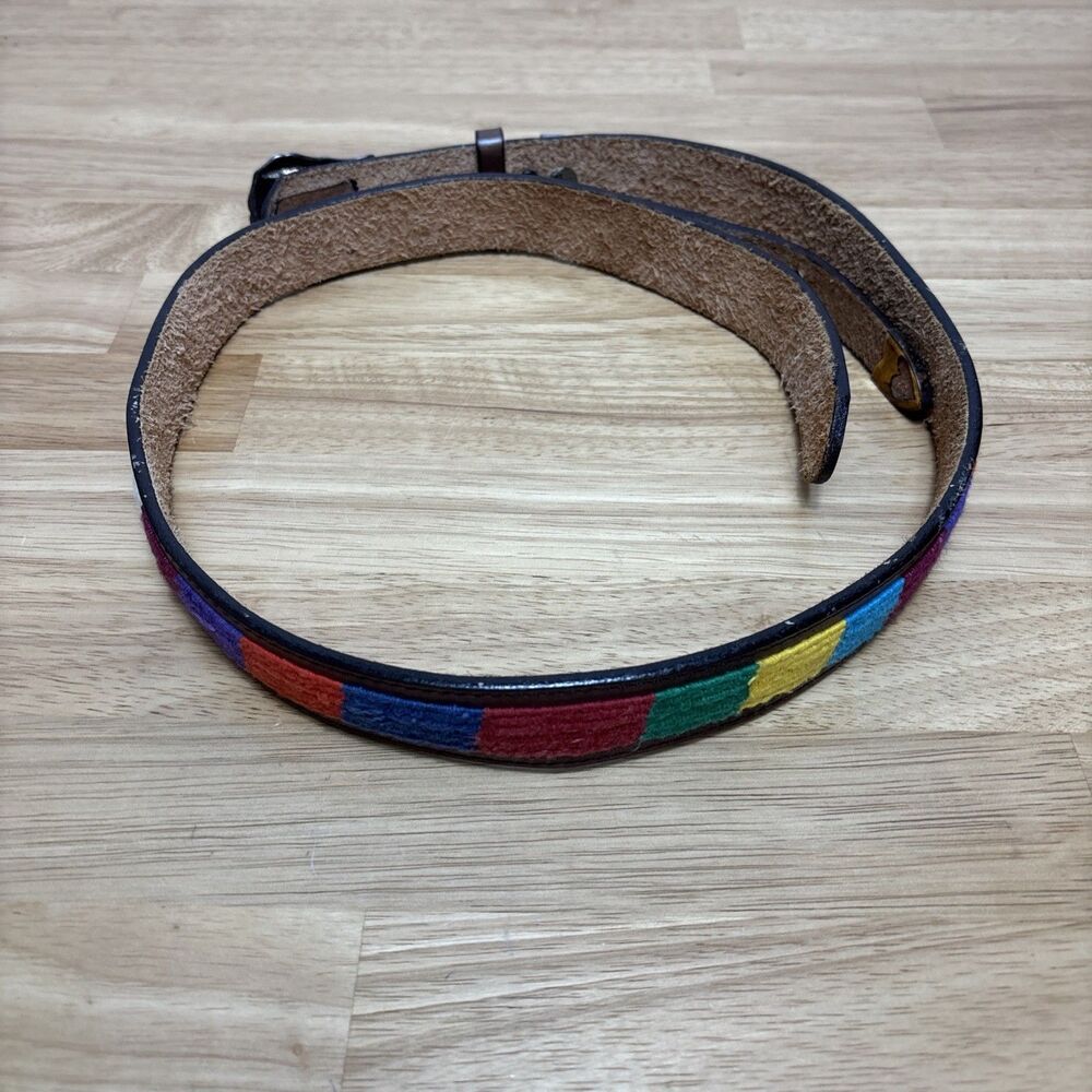 Leather Belt Womens With Mult Colors Weaved In Leather Western 32